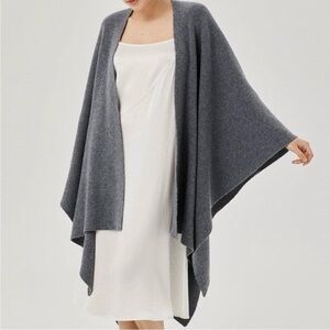 Nap Loungewear 100% Wool Shawl Open Front Wrap Poncho Charcoal Gray